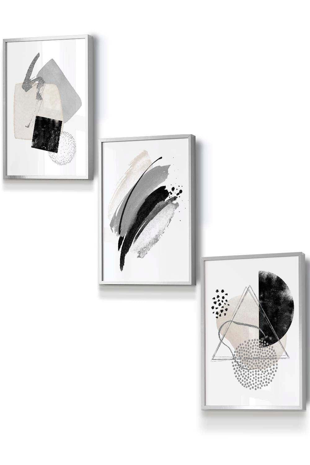 Abstract Black Grey Ivory Watercolour Shapes Framed Wall Art - Small